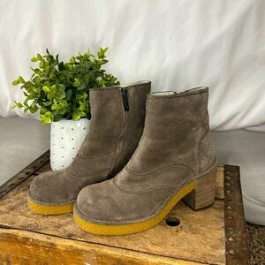 Like New Jil Sander Navy Brown Suede Heeled Bootie Size 35|5 Discontinued